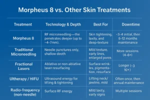 How Often Can I have Morpheus 8? 2 Table to show benefits of Morpheus 8 Staffordshire compared to other skin treatments